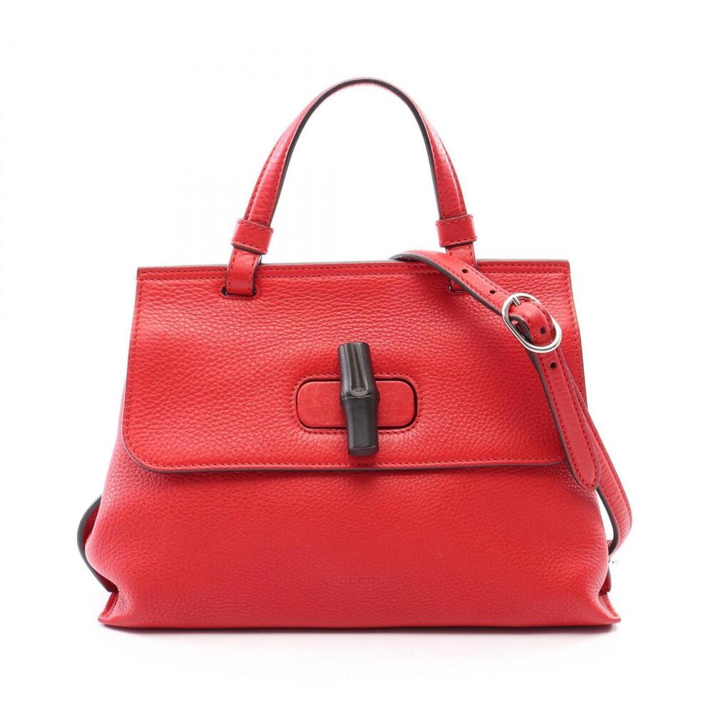 Gucci Bamboo Daily 2-Way Handbag, Leather, Women's, Red, 370831